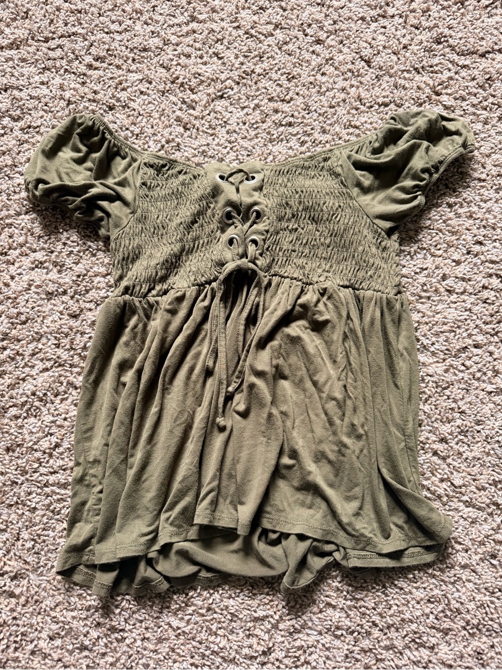 Rue21 Olive Green Off-Shoulder Smocked Lace-Up Top
